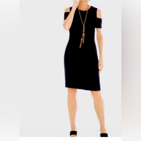 Chico's Black Cold Shoulder Rosemary Ruffle Knee Dress Size XL Date Night Party - Picture 1 of 9